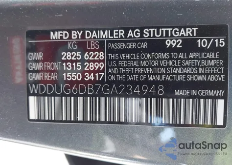 2016 Mercedes-Benz S 550 Plug-In Hybrid z USA, uszkodzony, nr VIN WDDUG6DB7GA234948